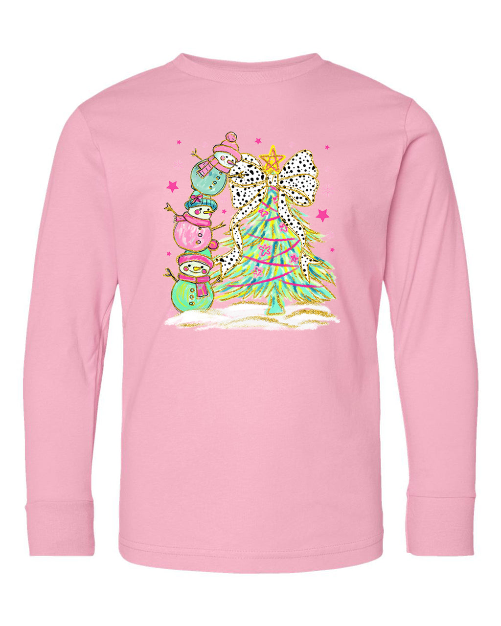 Snowman Christmas Tree Tower Long-Sleeve Tee {Unisex Youth}