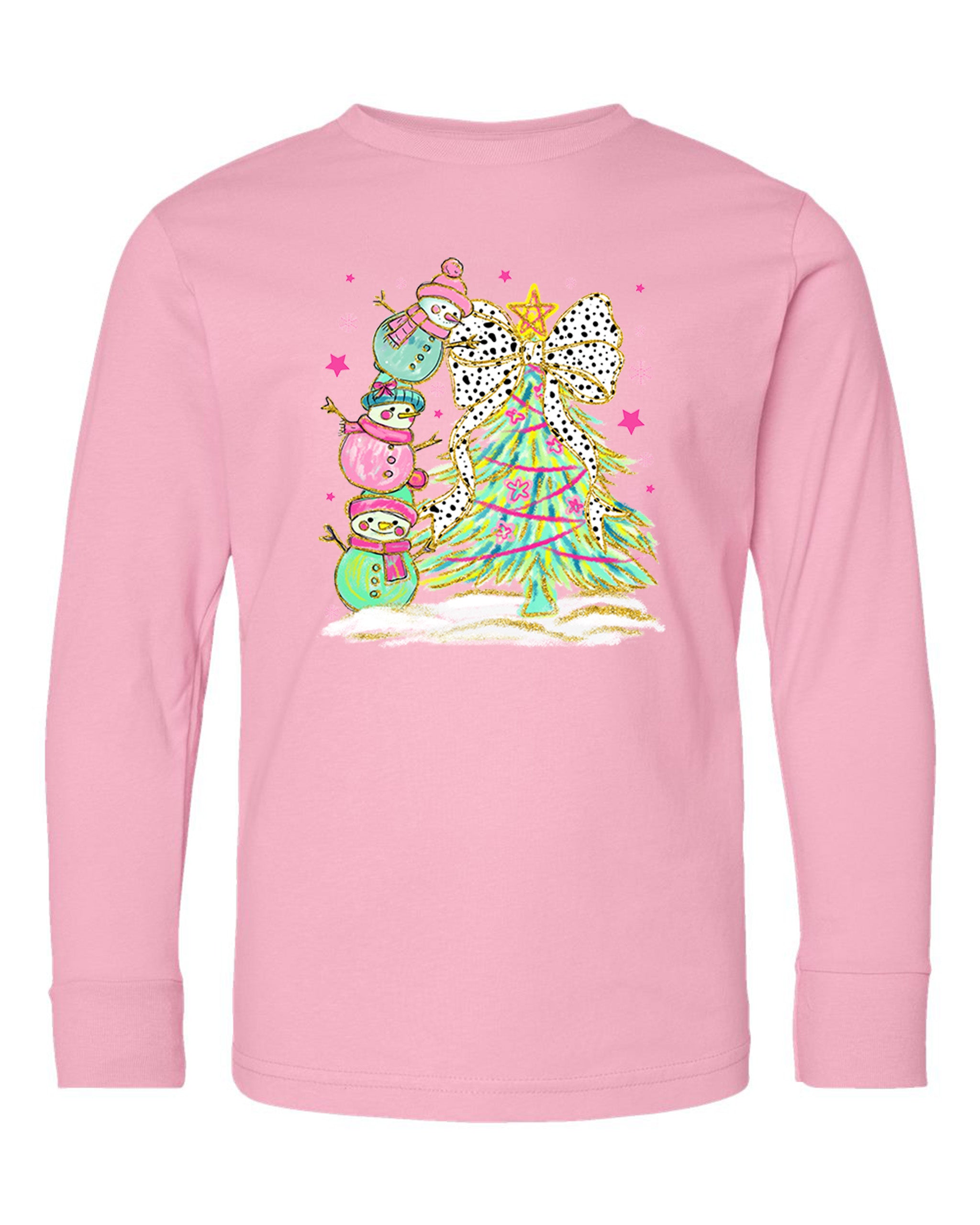 Snowman Christmas Tree Tower Long-Sleeve Tee {Unisex Youth}