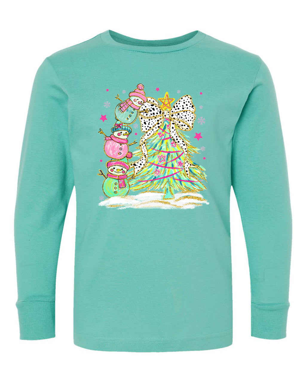 Snowman Christmas Tree Tower Long-Sleeve Tee {Unisex Youth}
